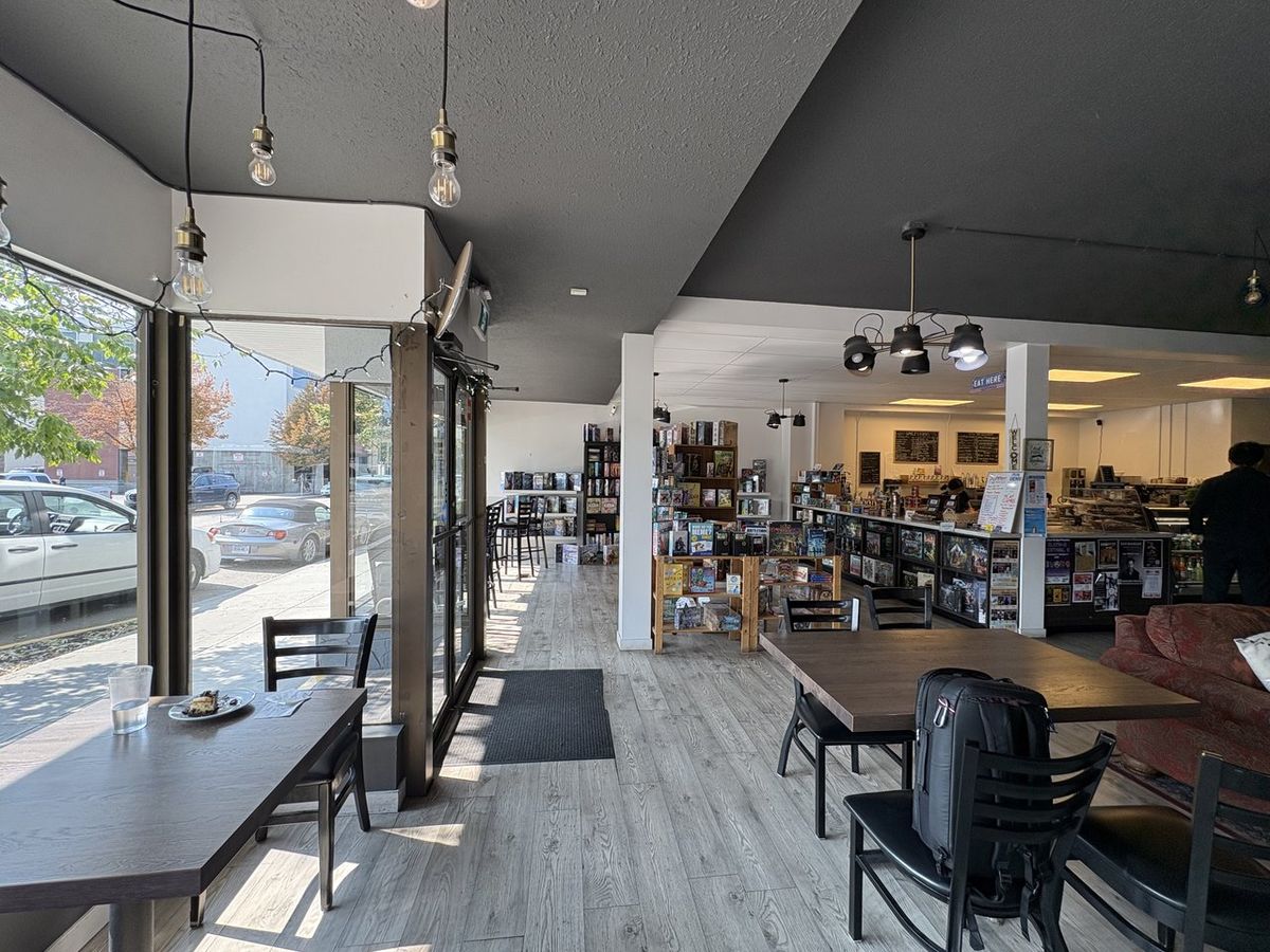 The Boarding House Cafe's bakery case and drinks counter